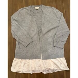 LOFT Outlet Gray Knit Ruffle Hem Cardigan Sweater Top Layer Size L